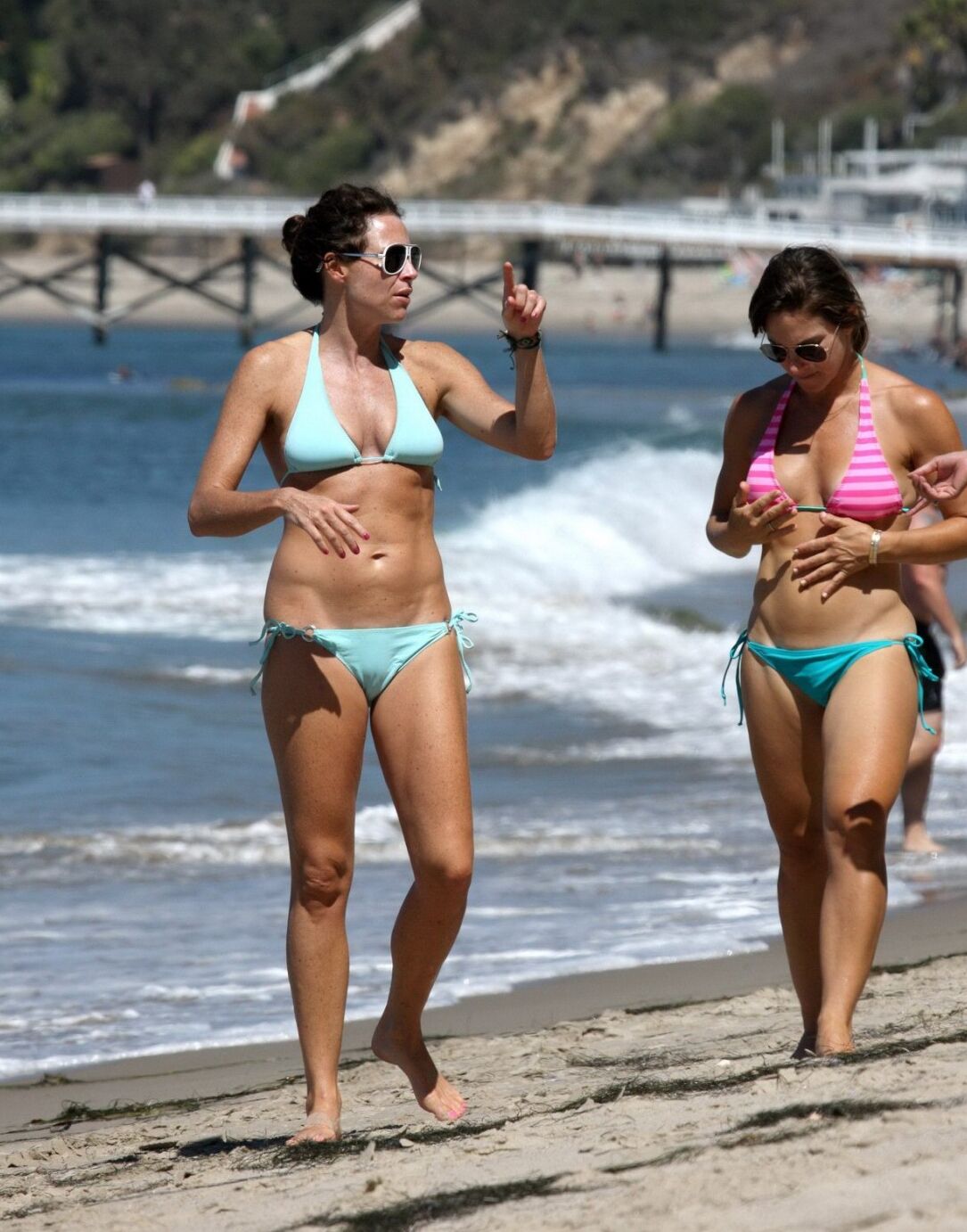 Minnie Driver wearing sky blue bikini on the beach in Malibu