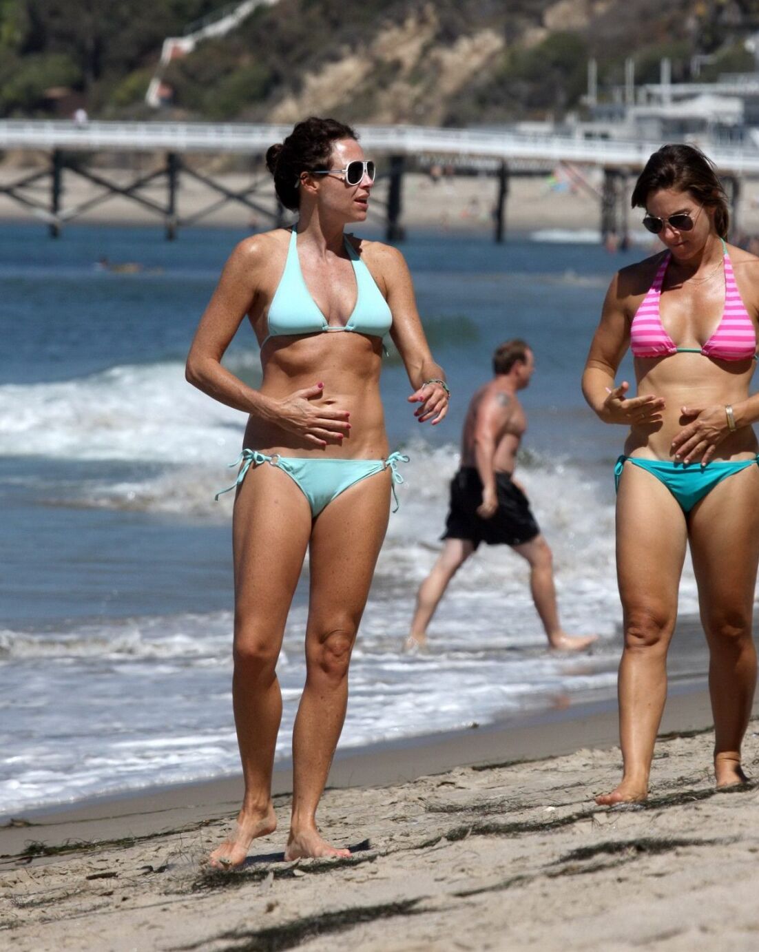 Minnie Driver wearing sky blue bikini on the beach in Malibu
