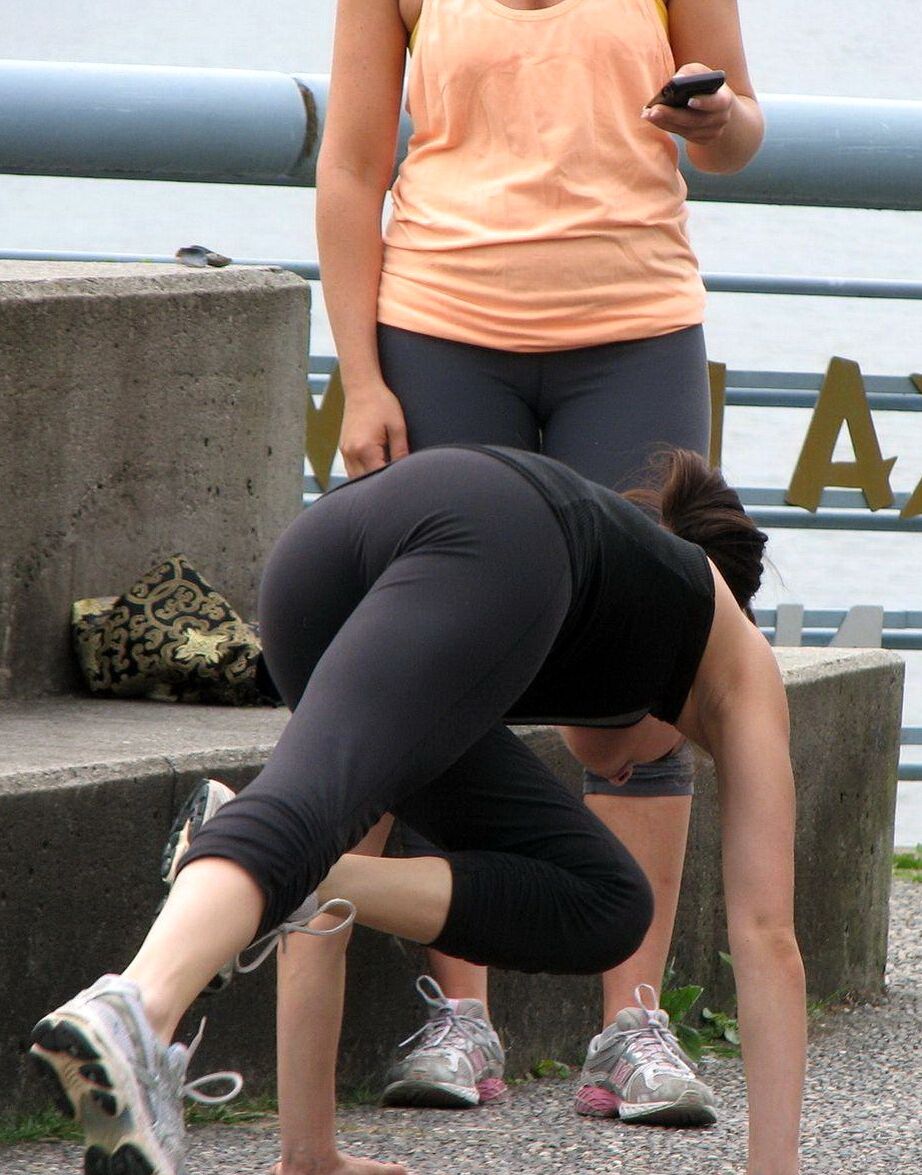 Kristin Kreuk in black tights working her ass out outdoor