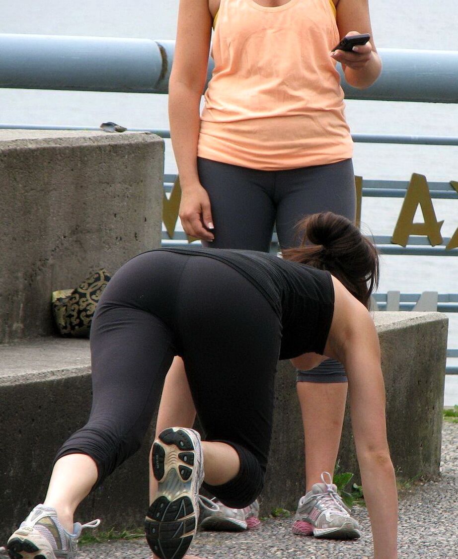 Kristin Kreuk in black tights working her ass out outdoor