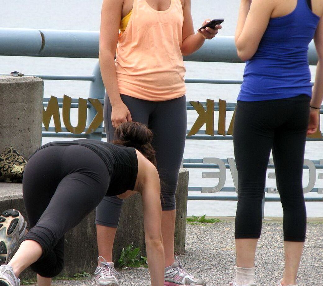 Kristin Kreuk in black tights working her ass out outdoor