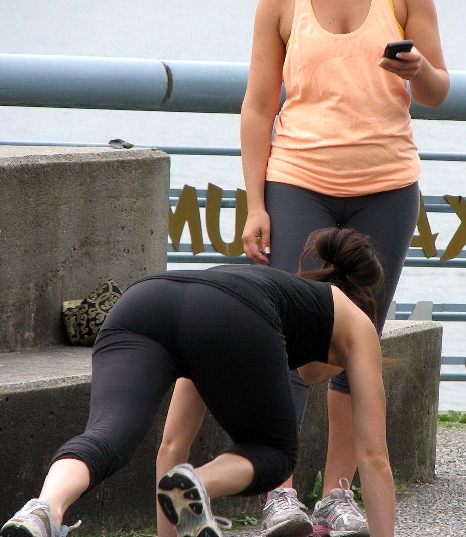 Kristin Kreuk in black tights working her ass out outdoor