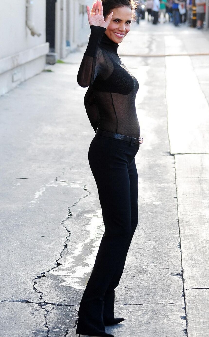 Halle Berry see through to bra heading to a show