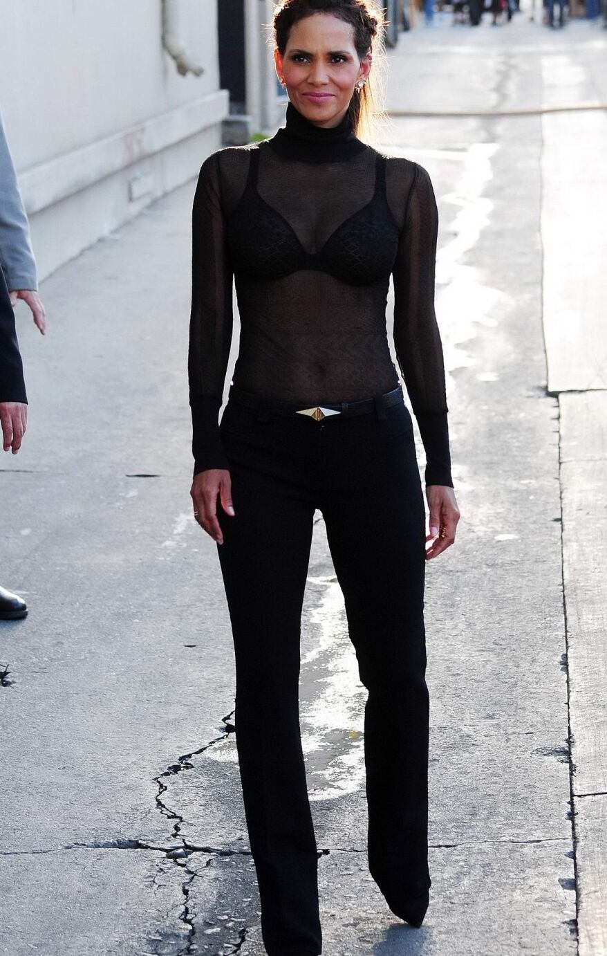 Halle Berry see through to bra heading to a show