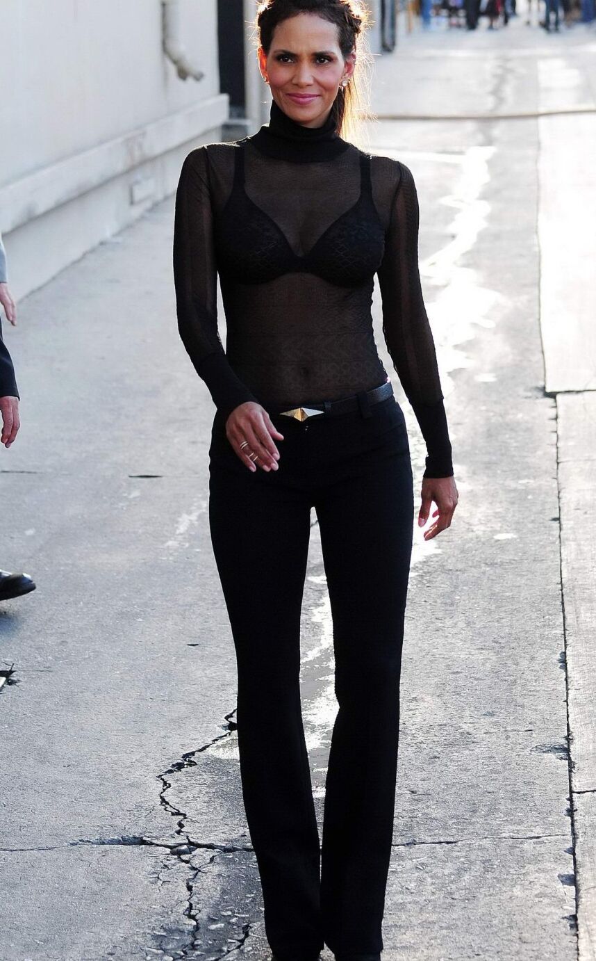 Halle Berry see through to bra heading to a show