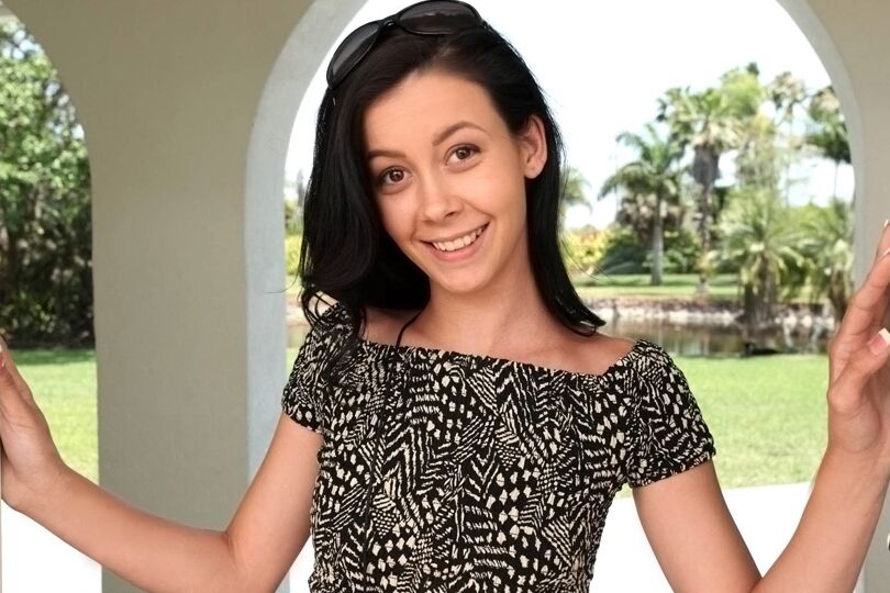 Tiny tits teen babe with brunette hair Alaina Kristar shows off