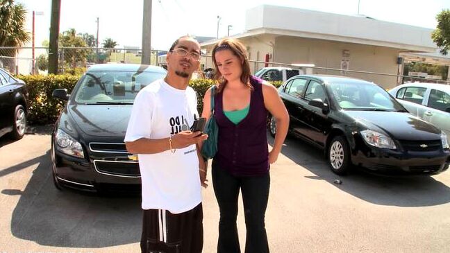 so we catch a couple in a car dealership that needed some help and i throw them