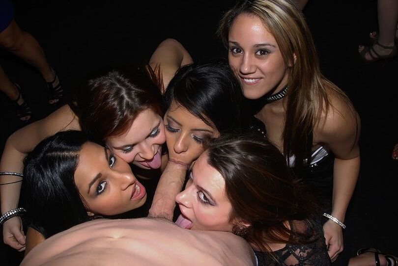 Partying whores having sex in a club with a guy