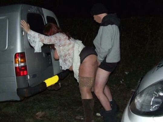 Hot British wife fucking after dark in dogging action