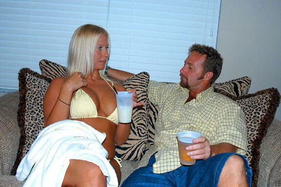 Busty blonde milf in bikini gets banged and then jizzed on her tits