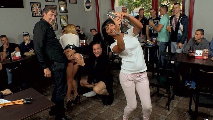 Isabella Clark is public bdsm fucked in a bar with lots of guys