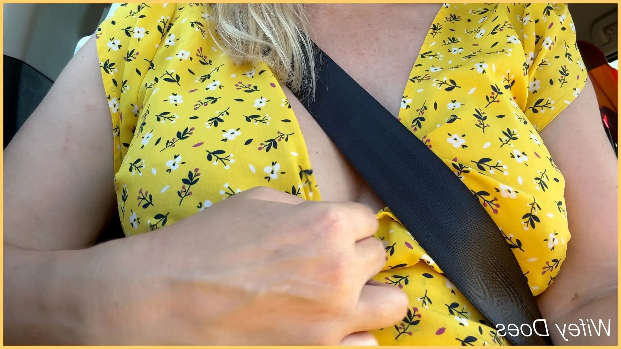 Wifey flashes her amazing tits in the car - 19 Pics