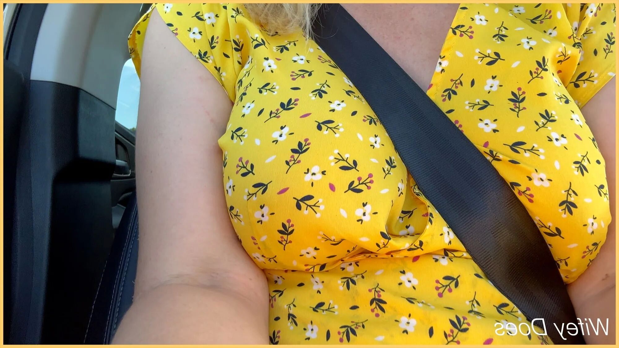 Wifey flashes her amazing tits in the car - 19 Pics