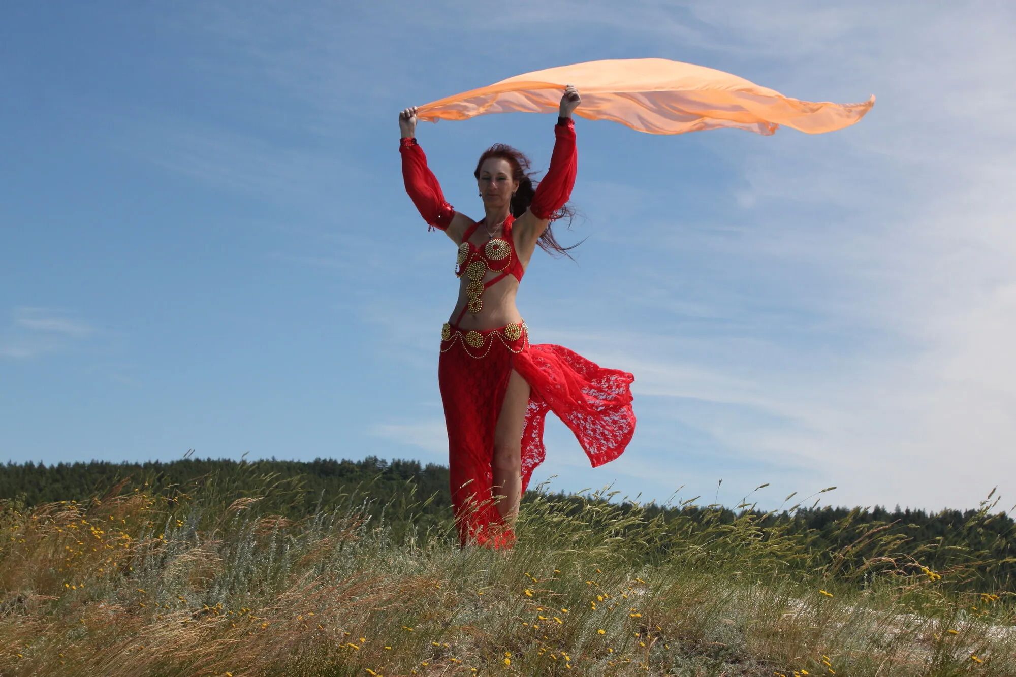On top with an orange shawl - 50 Pics