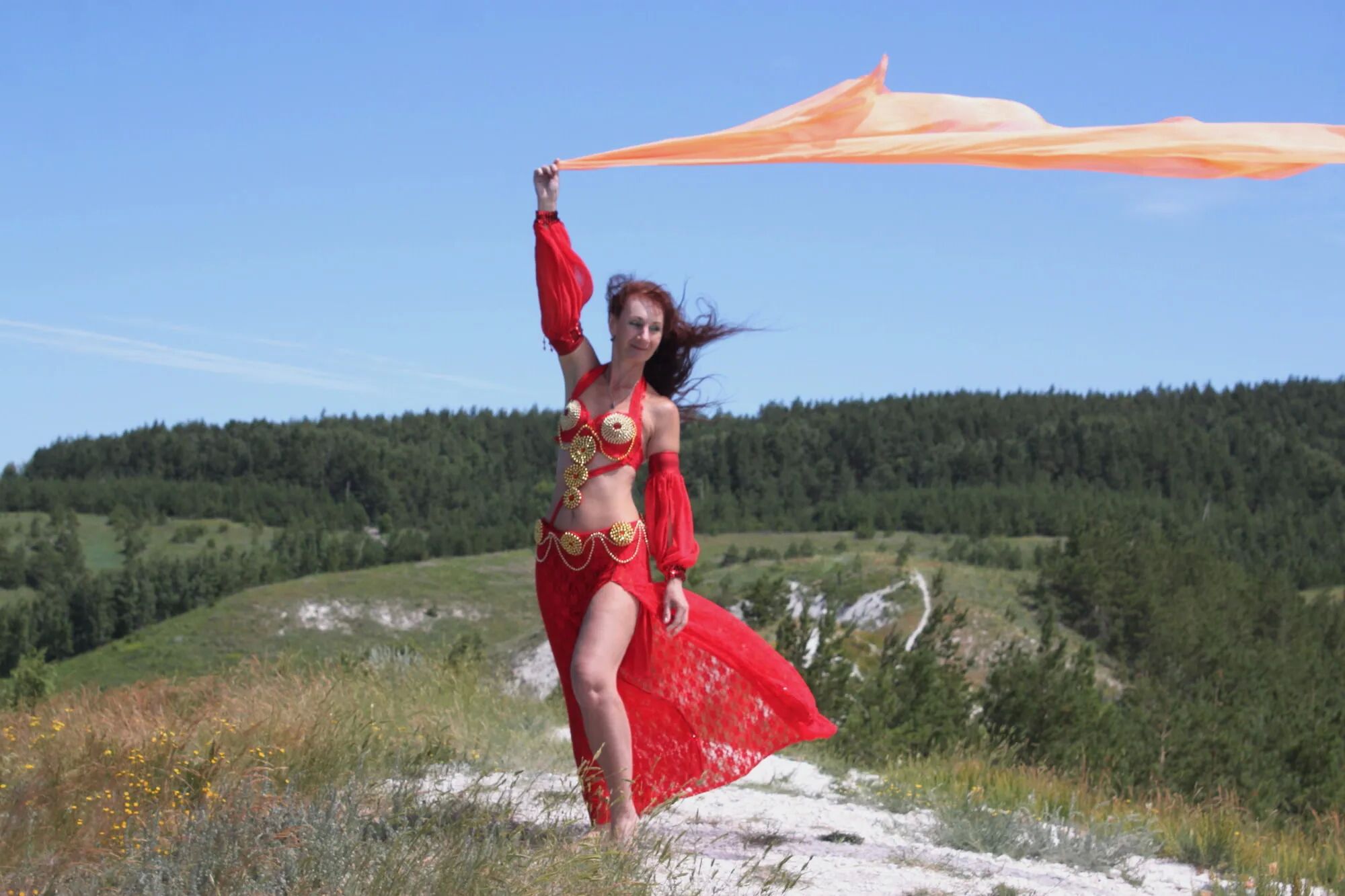 On top with an orange shawl - 50 Pics