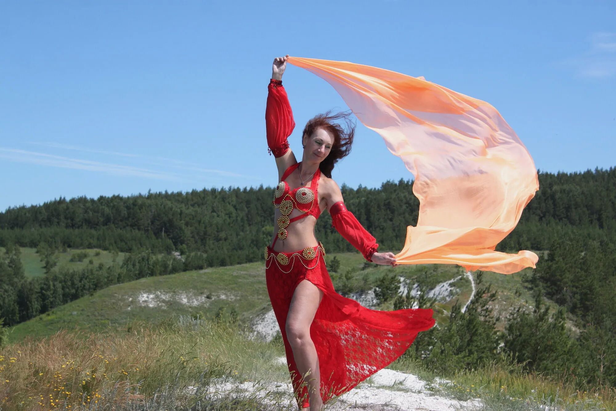 On top with an orange shawl - 50 Pics