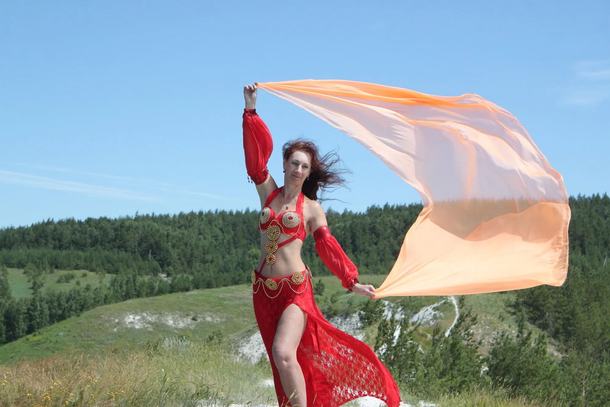 On top with an orange shawl - 50 Pics