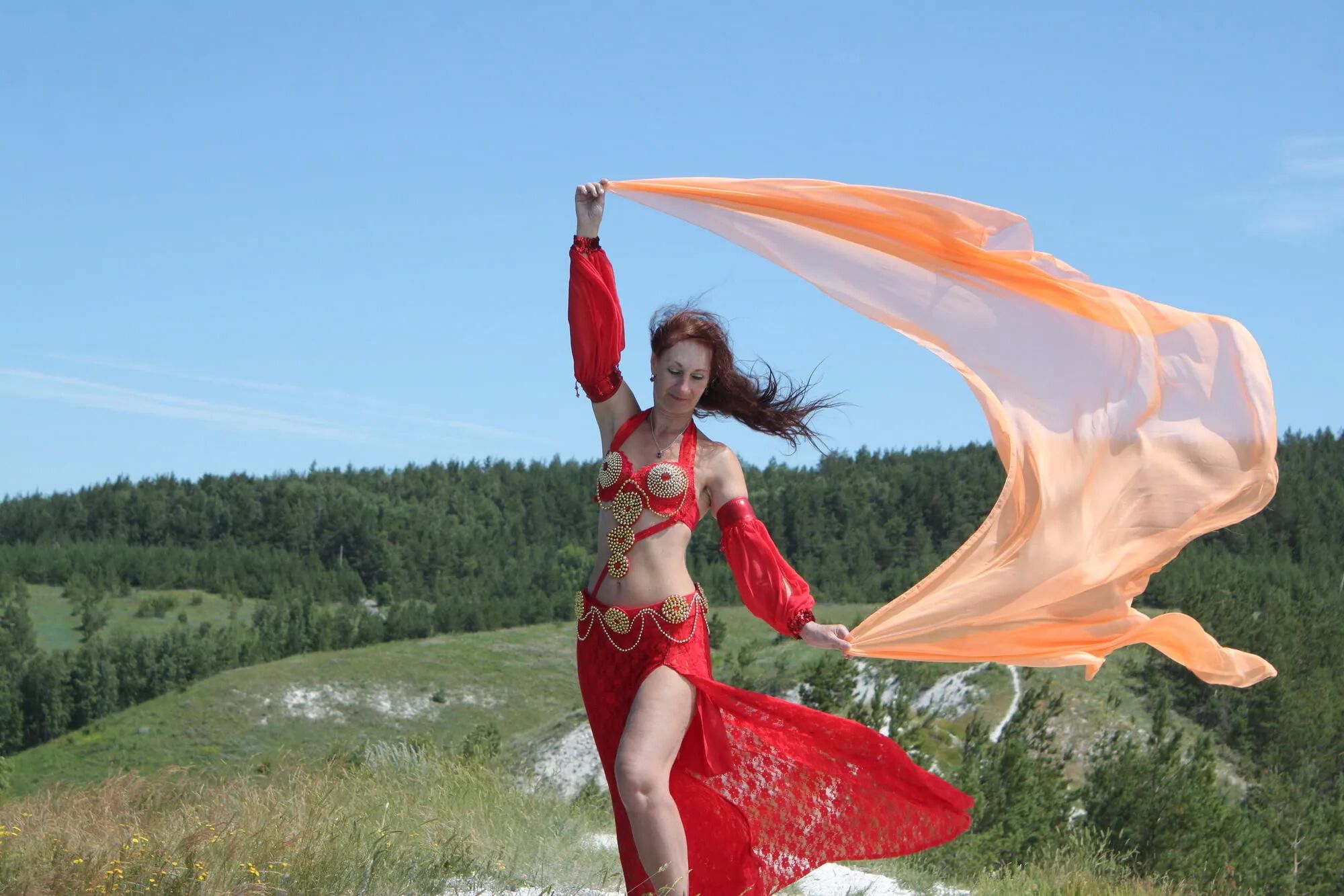 On top with an orange shawl - 50 Pics