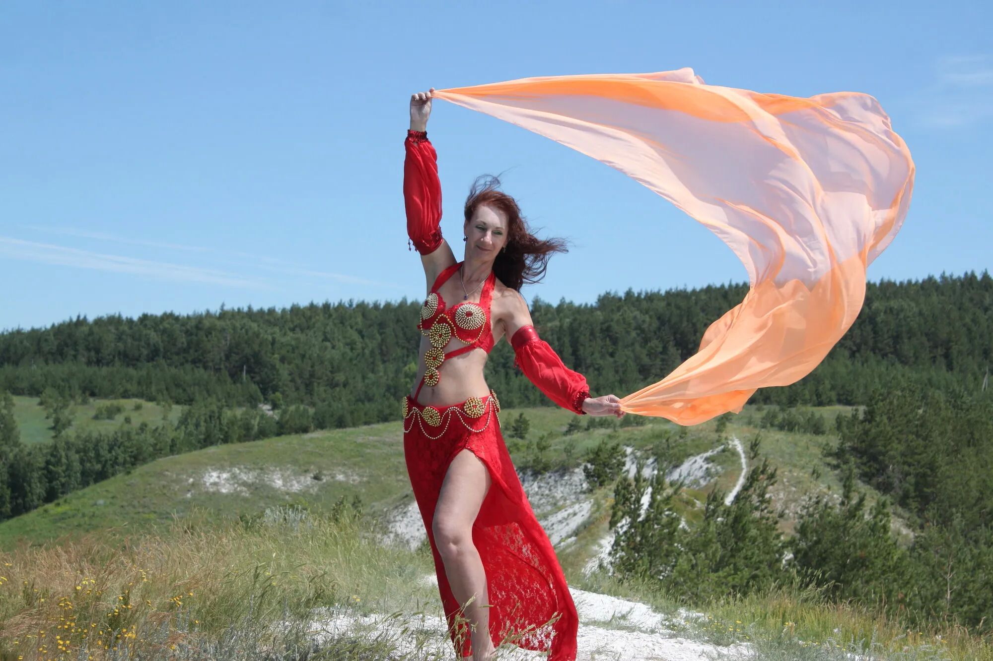 On top with an orange shawl - 50 Pics