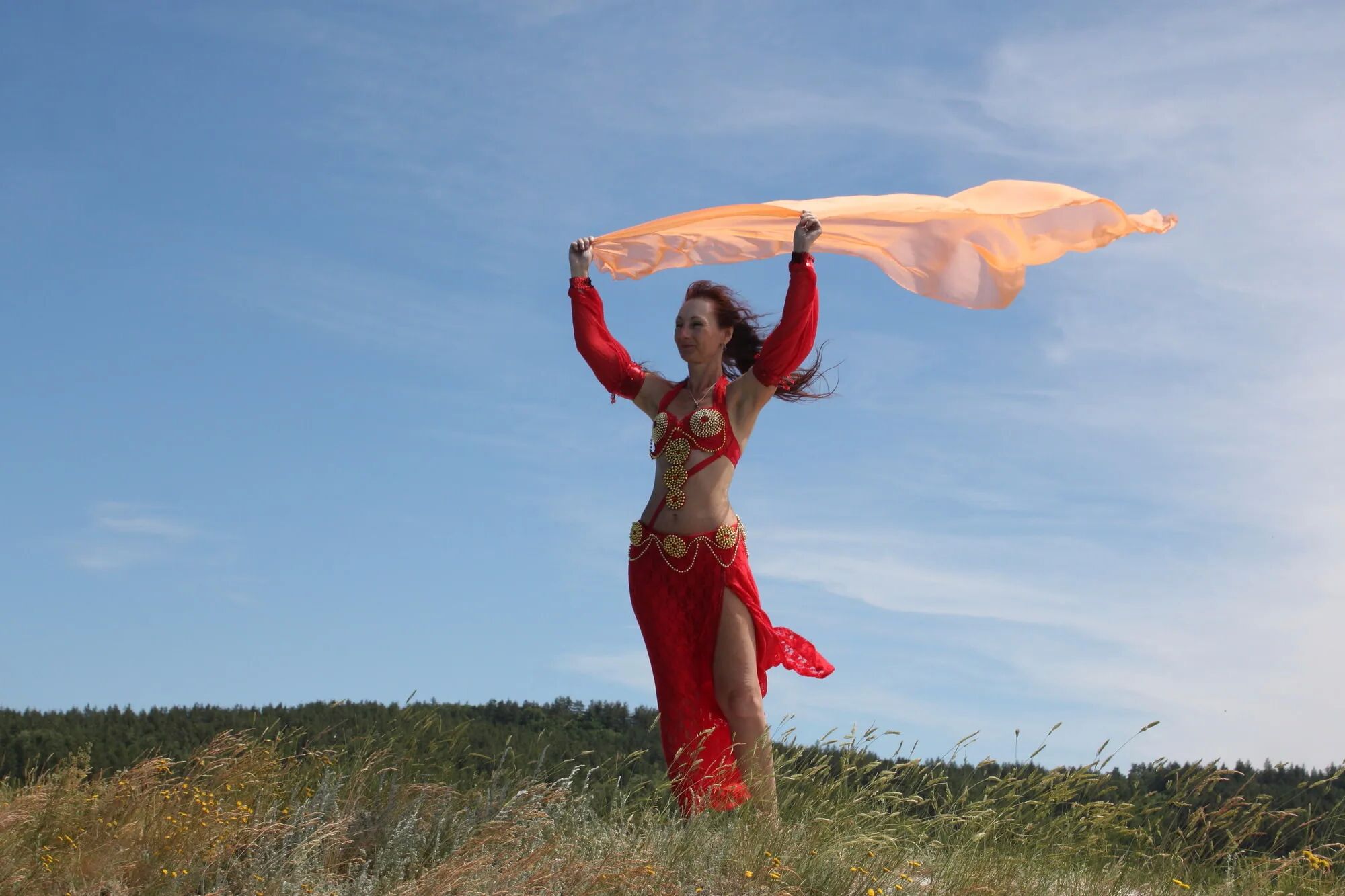 On top with an orange shawl - 50 Pics