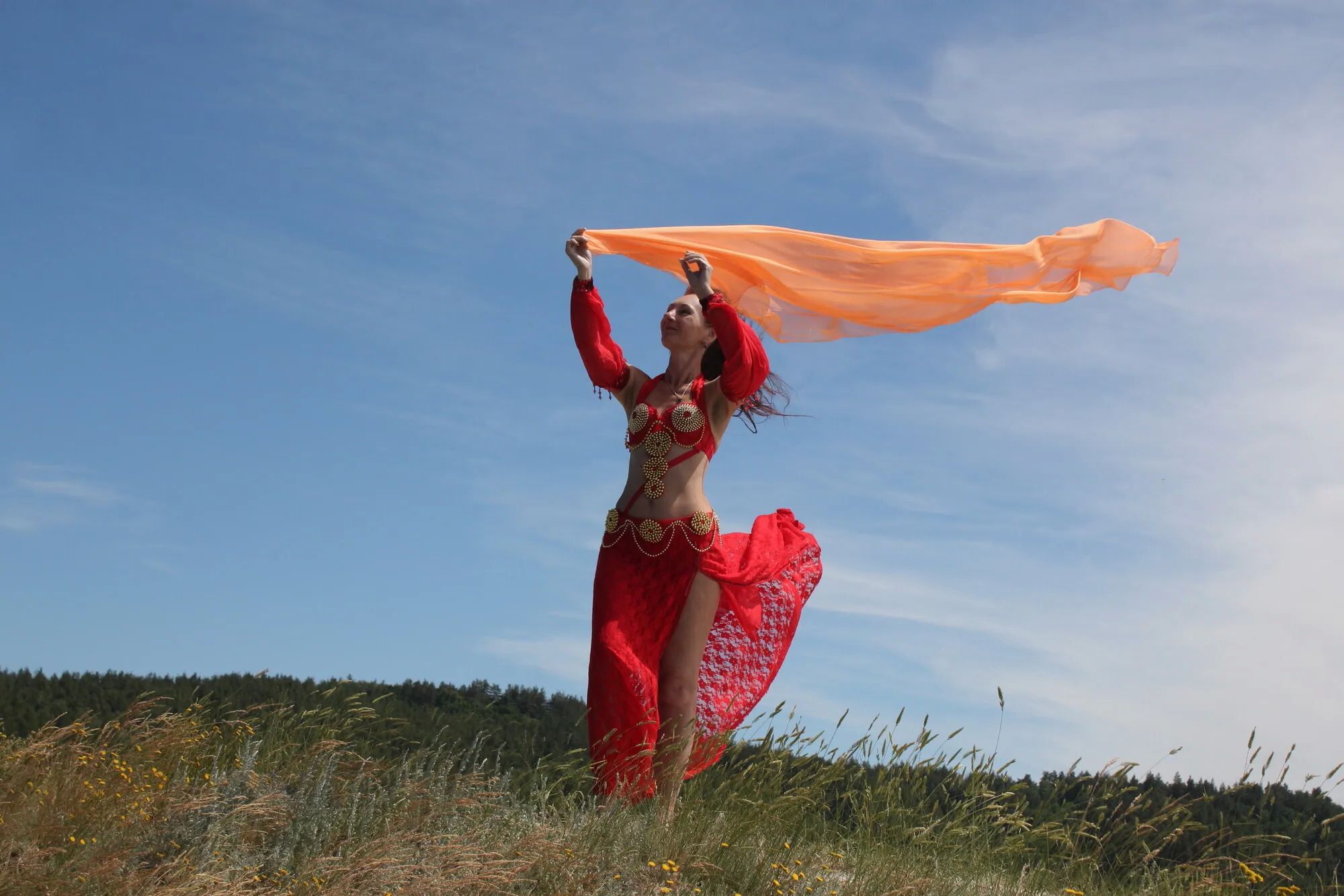 On top with an orange shawl - 50 Pics