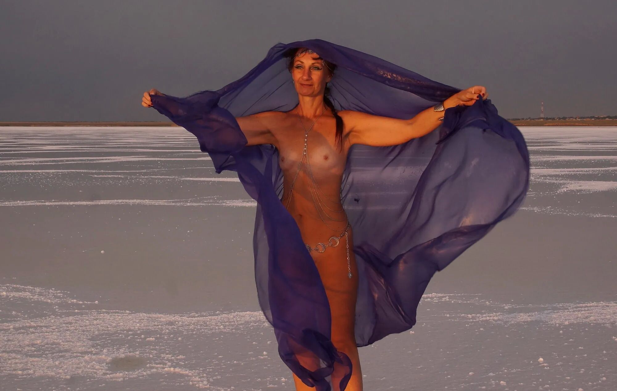 On Sunset-Light with DeepBlue Shawl on Salt- Lake - 39 Pics
