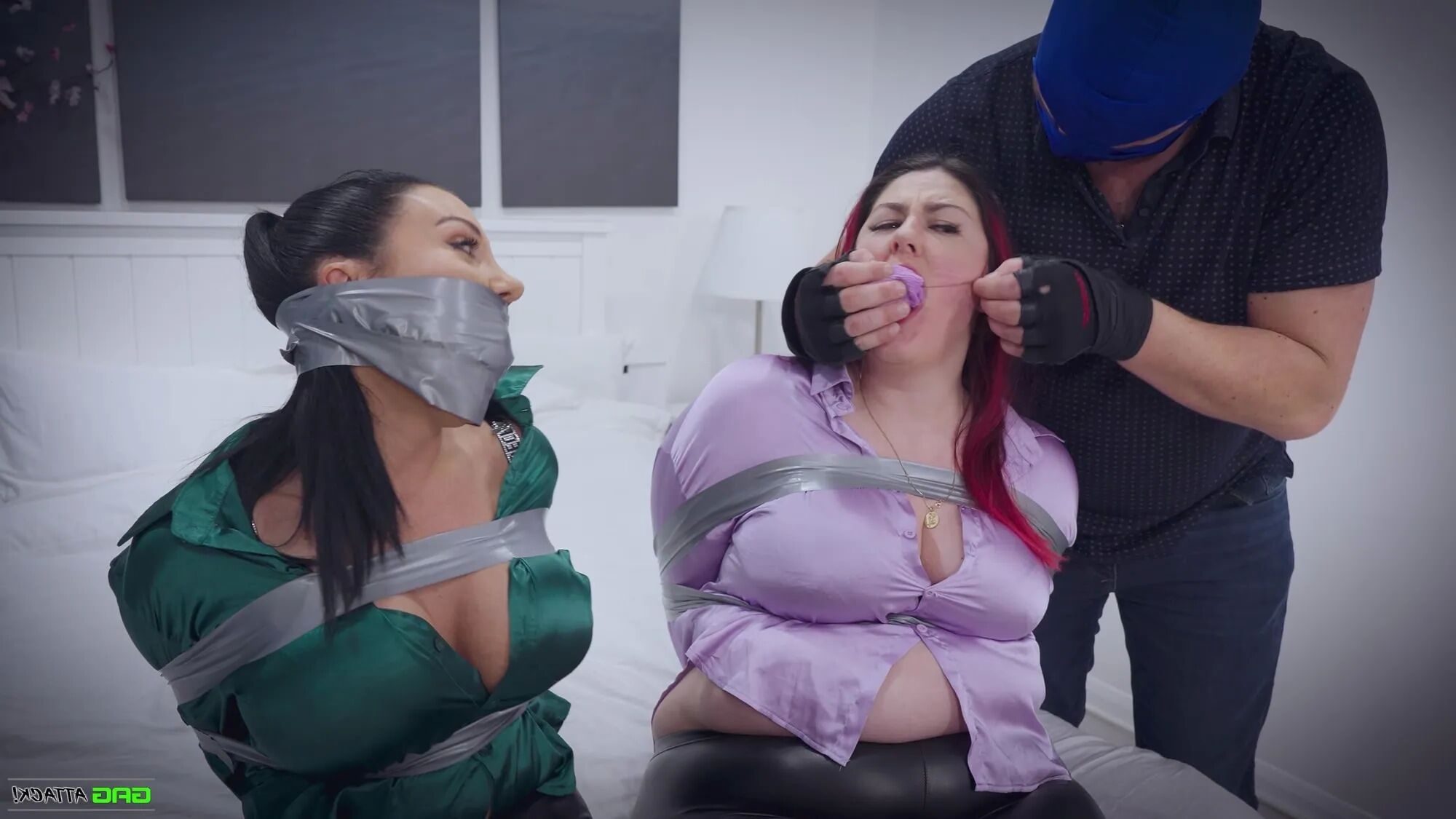 Lacey & Mila - Double Cross in Bondage Tied & Tape Gagged - 25 Pics