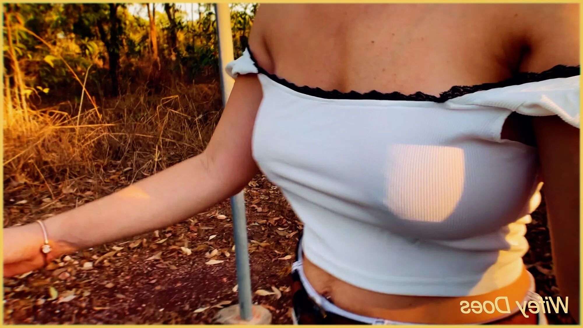 Wifey flashes her tits in the carpark - 20 Pics
