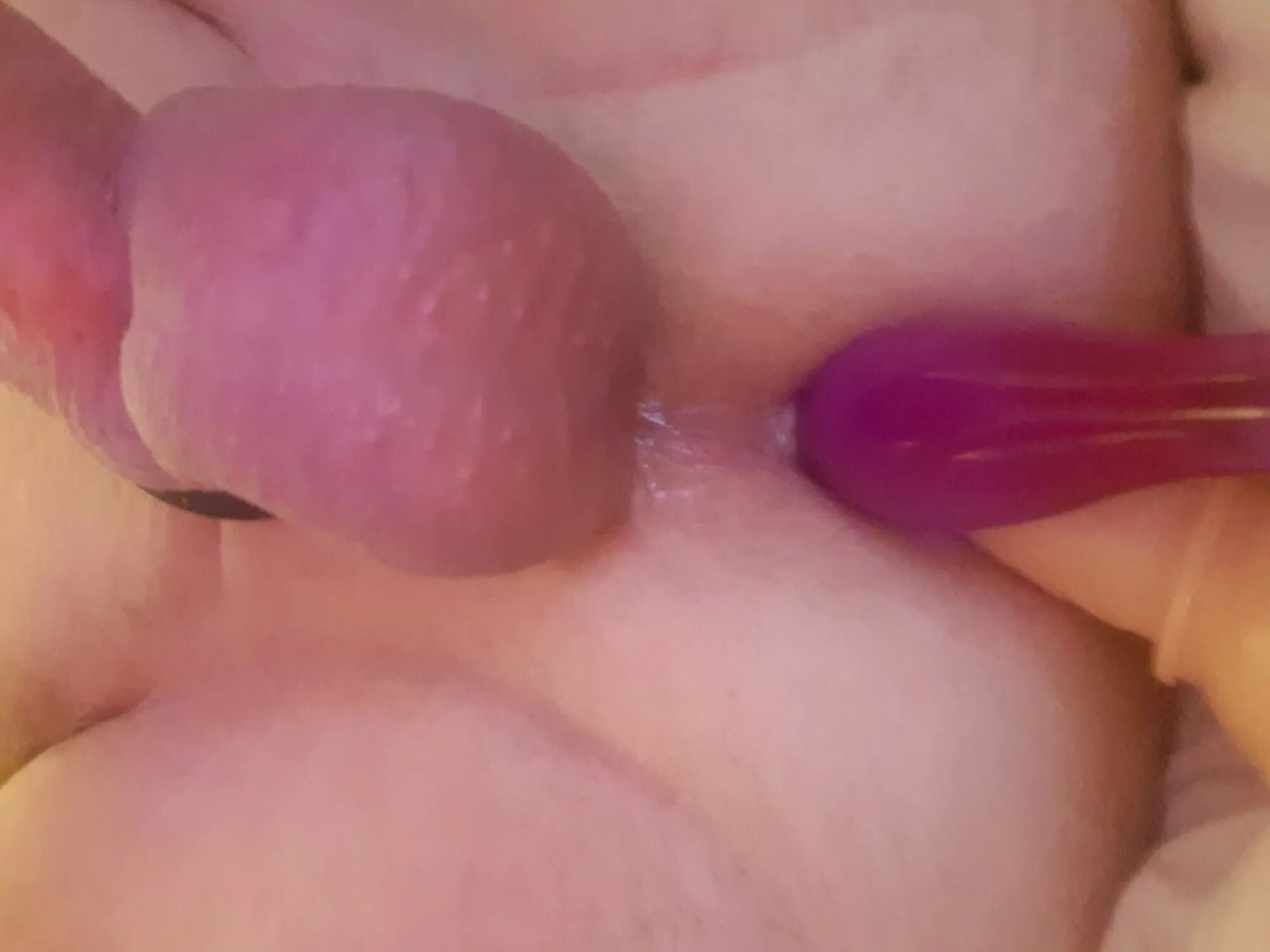 My husband jerks off his cock with 2 dildos in his ass loves - 19 Pics