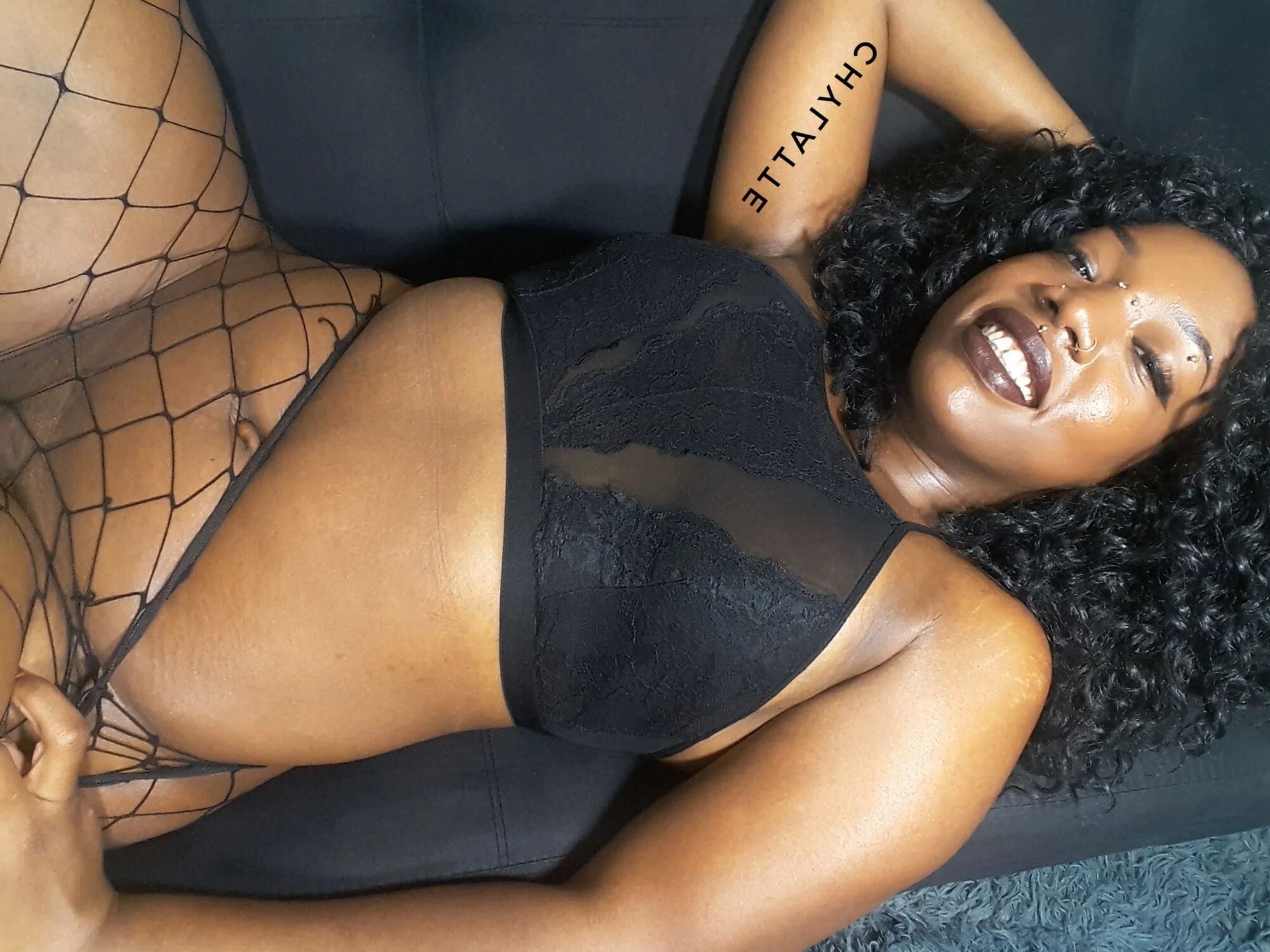 CHYLATTEXXX Sexy Nudes in Fishnets Ebony Amateur MILF Shaved - 21 Pics