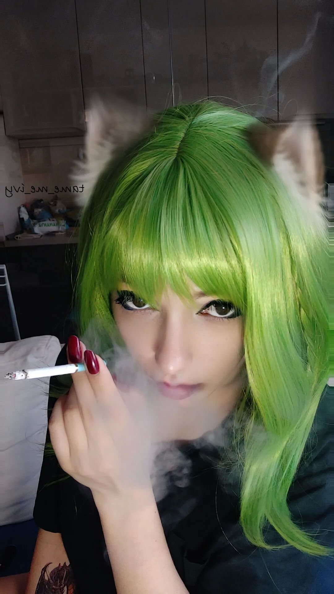 Green Egirl Smoking - 8 Pics