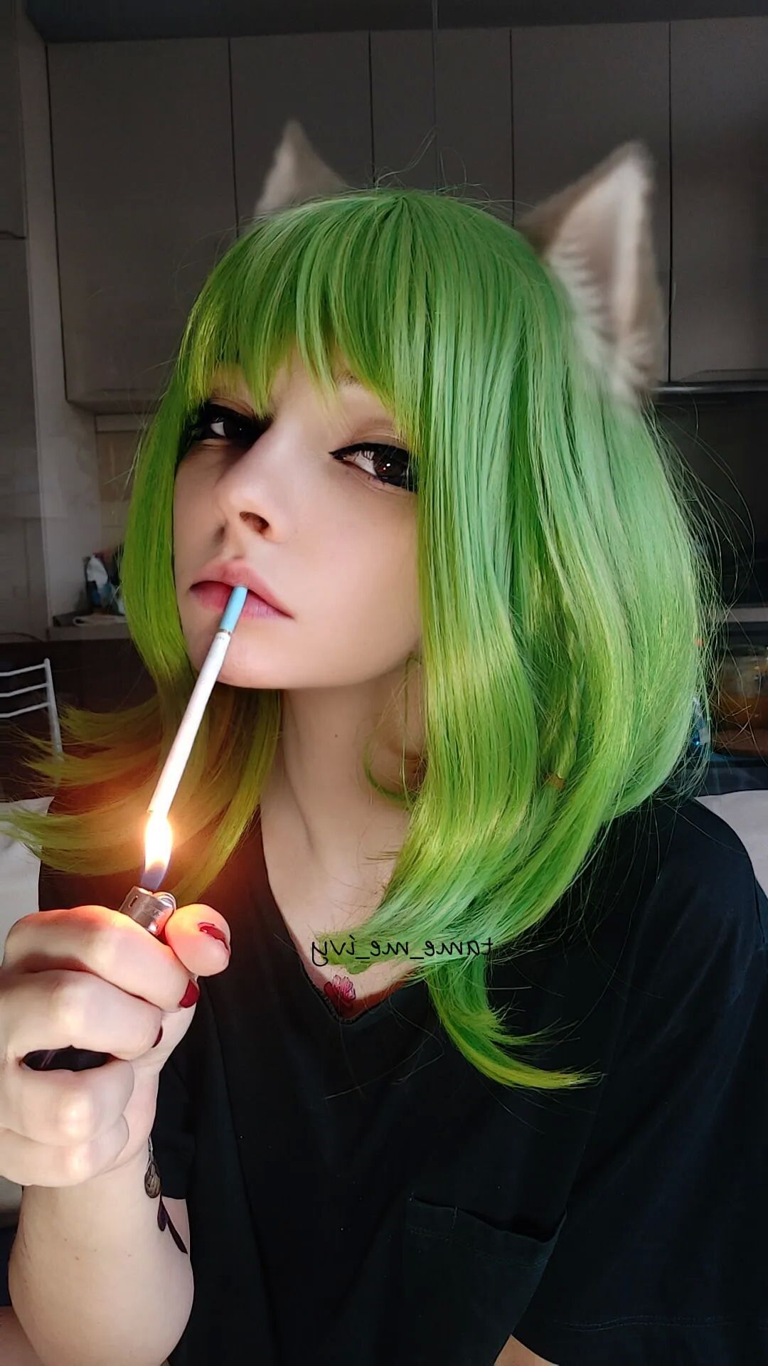 Green Egirl Smoking - 8 Pics