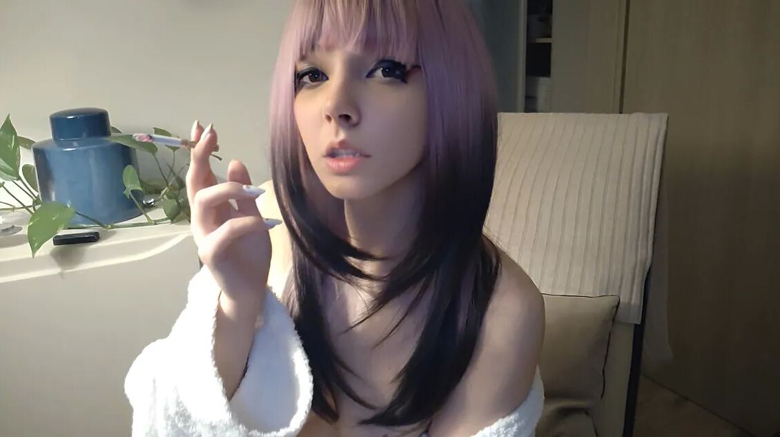 Small titties Egirl in bathrobe smoking - 11 Pics