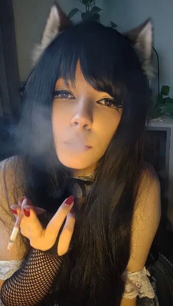 Goth Cat Maid smoking - 7 Pics