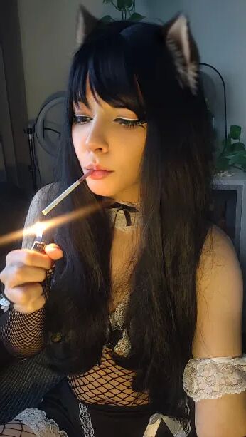 Goth Cat Maid smoking - 7 Pics