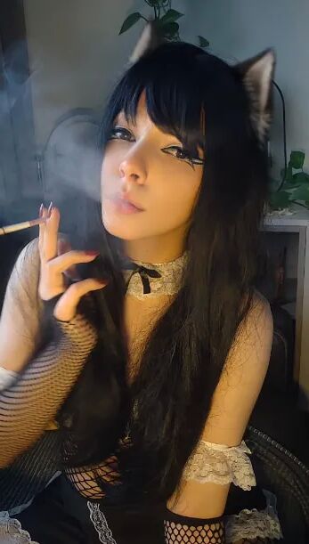 Goth Cat Maid smoking - 7 Pics