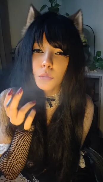 Goth Cat Maid smoking - 7 Pics