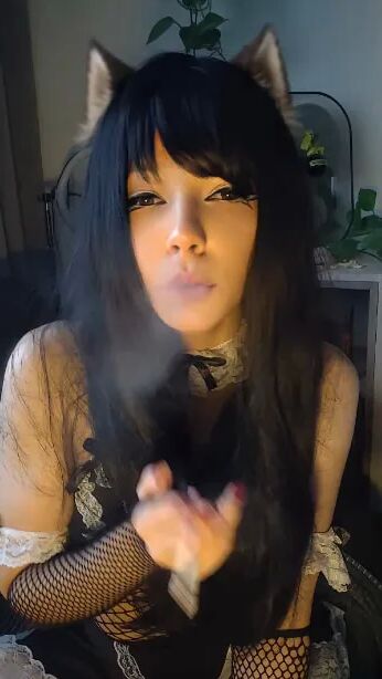 Goth Cat Maid smoking - 7 Pics