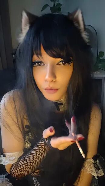 Goth Cat Maid smoking - 7 Pics