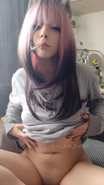 Cute Egirl smoking and showing her titties - 10 Pics