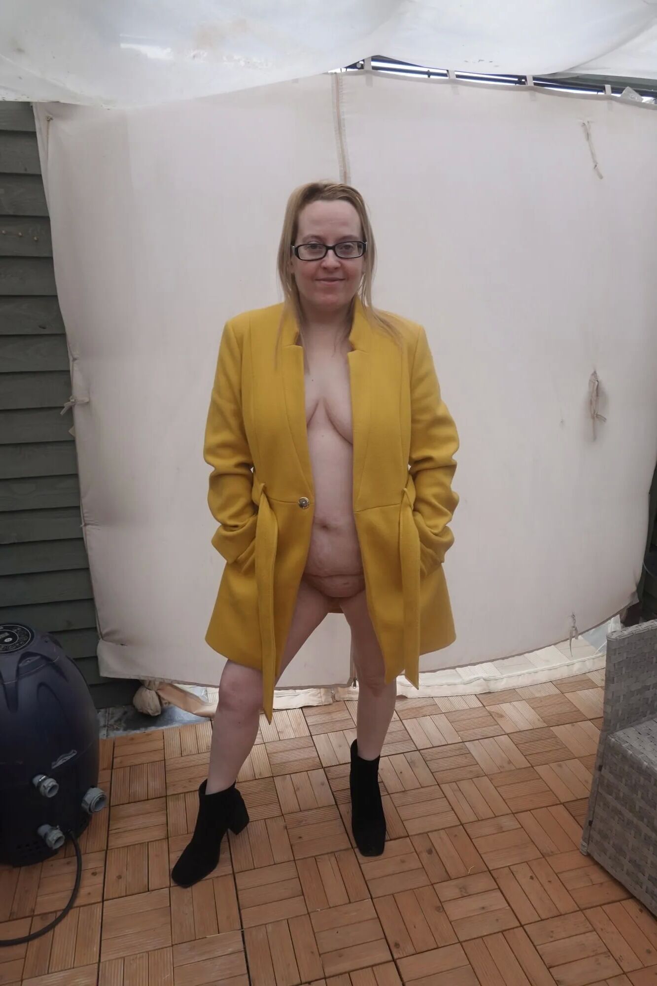 British Wife In coat out in the Yard in the cold - 29 Pics
