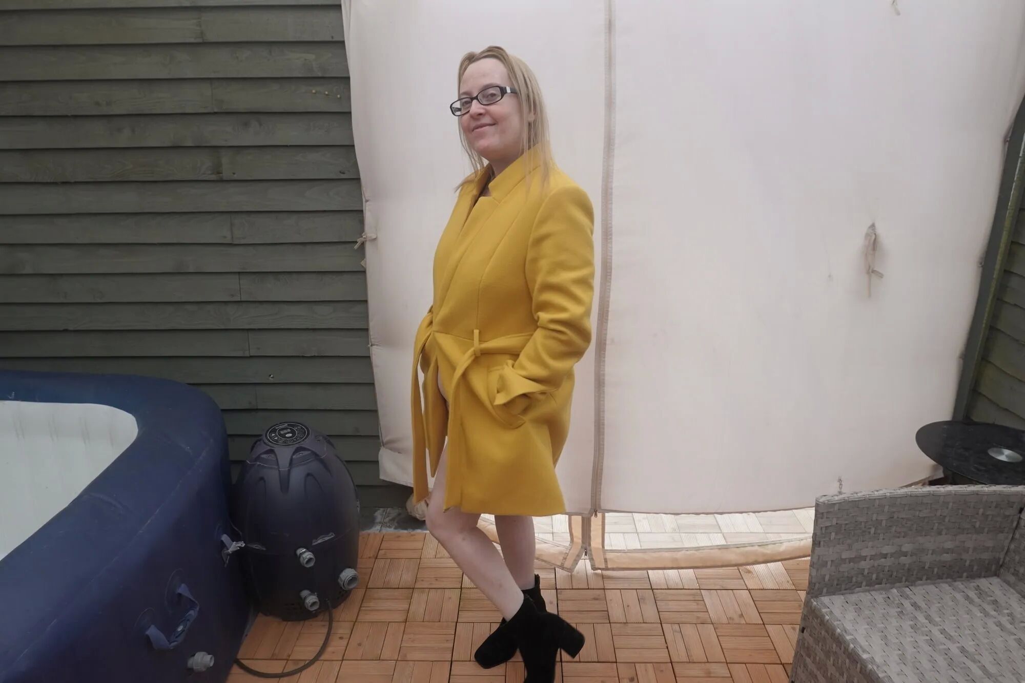 British Wife In coat out in the Yard in the cold - 29 Pics