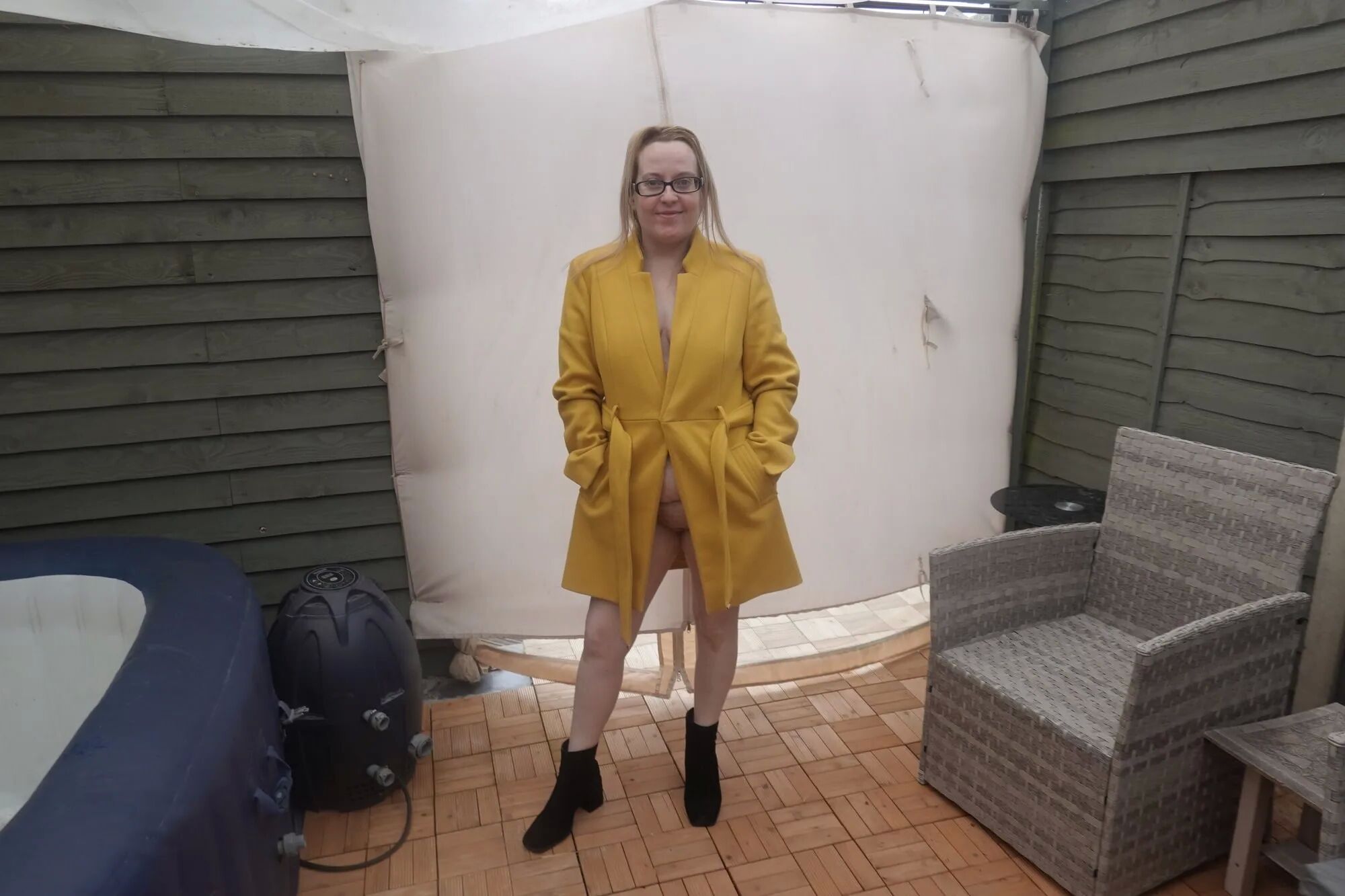 British Wife In coat out in the Yard in the cold - 29 Pics
