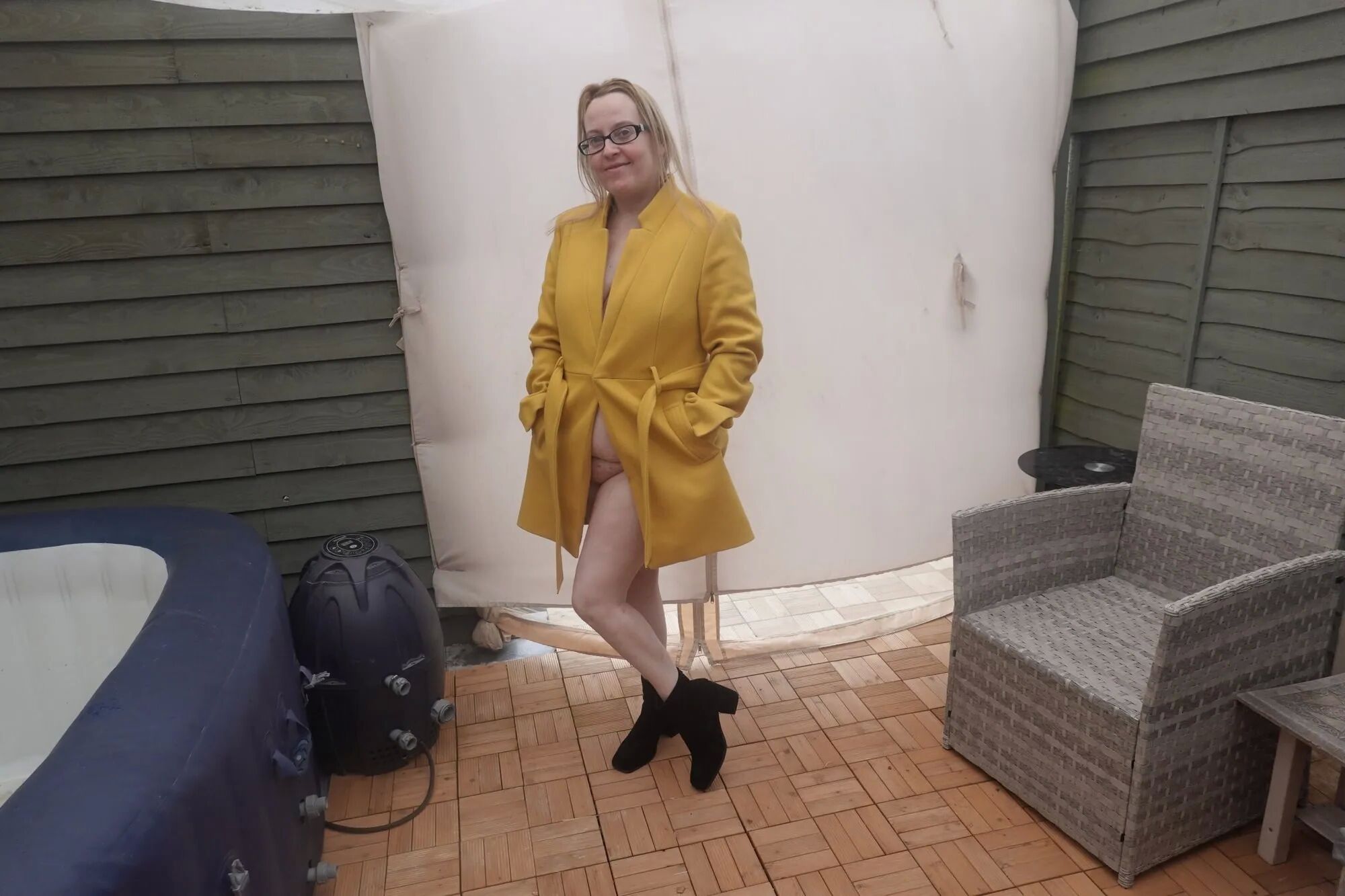 British Wife In coat out in the Yard in the cold - 29 Pics
