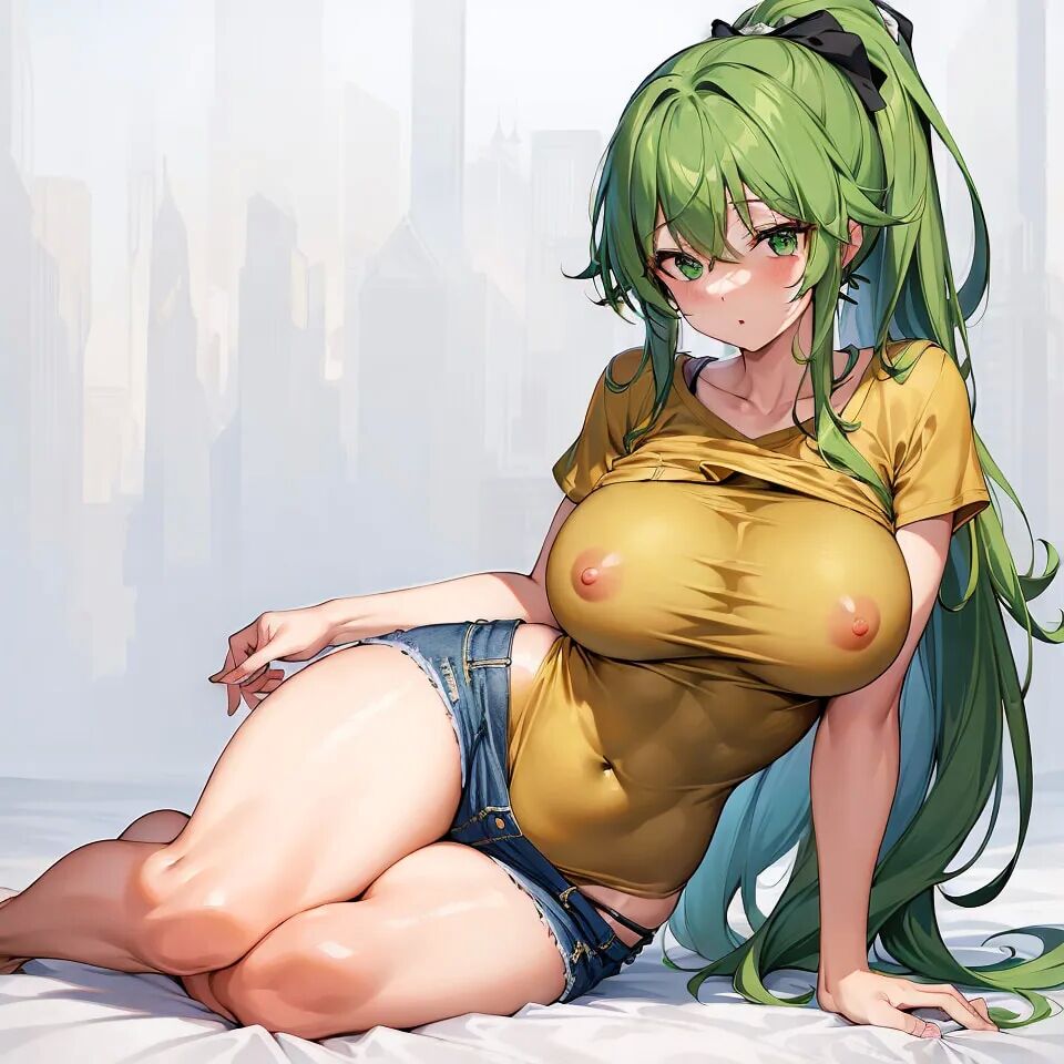 Hentai anime, fille chaude aux longs cheveux verts envoie des nus - 46 Photos