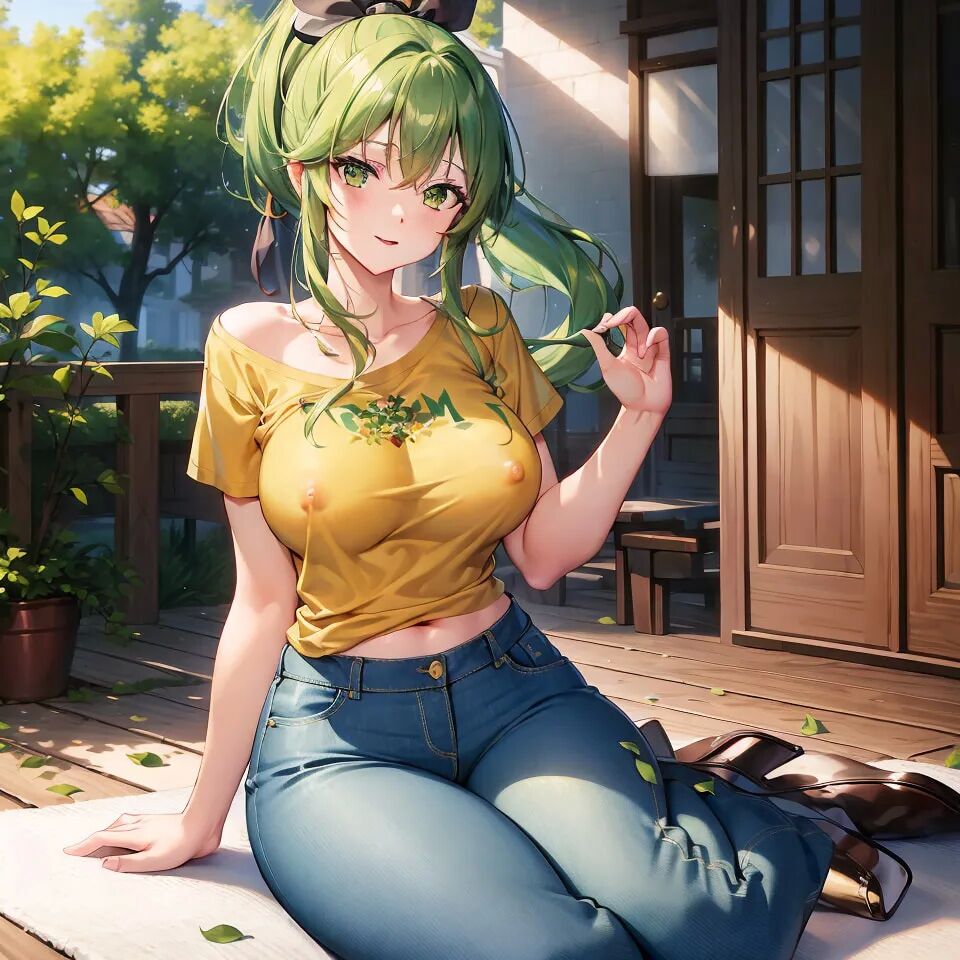 Hentai anime, fille chaude aux longs cheveux verts envoie des nus - 46 Photos