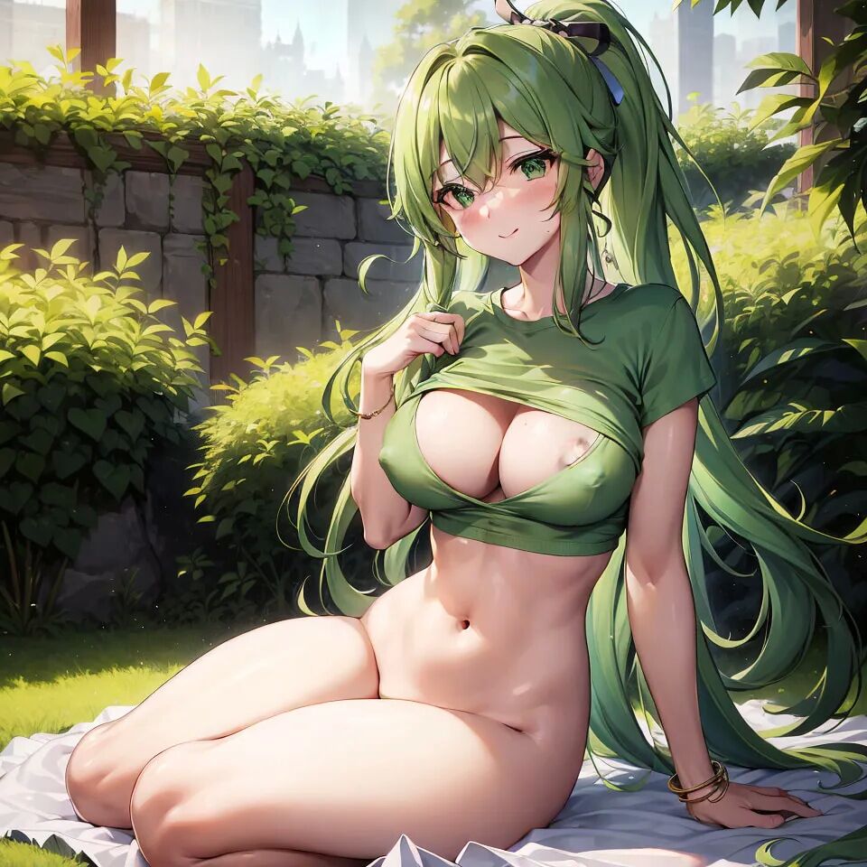 Hentai anime, fille chaude aux longs cheveux verts envoie des nus - 46 Photos