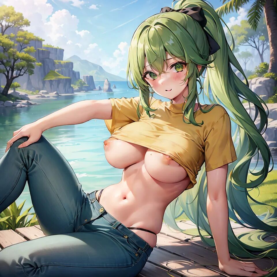 Hentai anime, fille chaude aux longs cheveux verts envoie des nus - 46 Photos