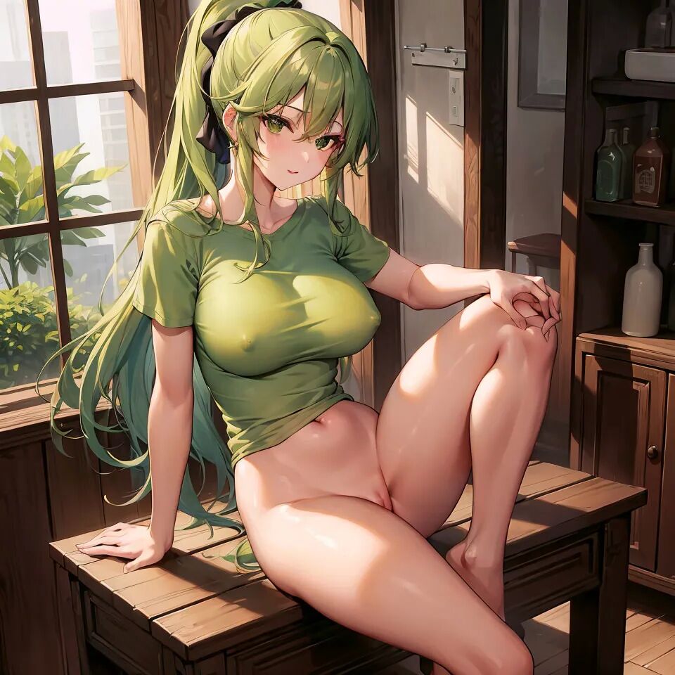 Hentai anime, fille chaude aux longs cheveux verts envoie des nus - 46 Photos