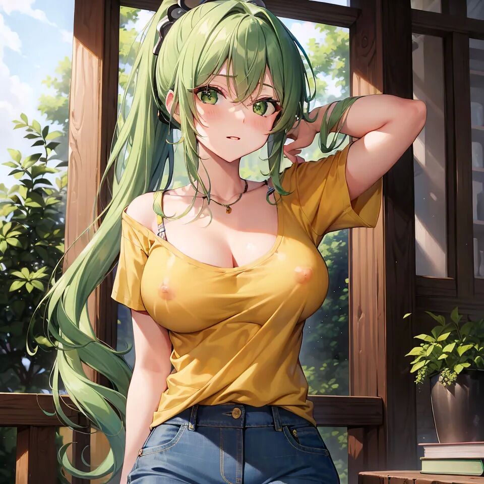 Hentai anime, fille chaude aux longs cheveux verts envoie des nus - 46 Photos